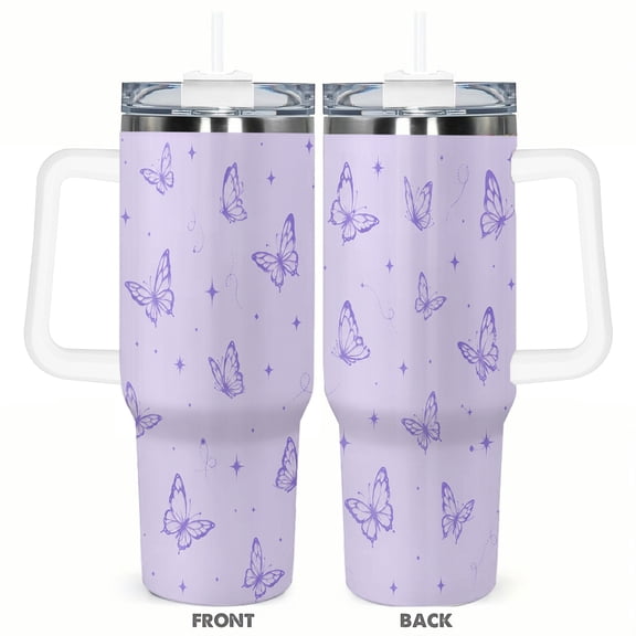 40oz Purple Butterfly Tumbler Insulated Car Cup Travel Coffee Cup Cute Gift for Women
