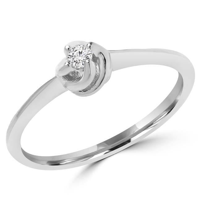 CARATS FOR YOU 14K Solid Gold 0.1ct Genuine Real Round Cut Natural Diamond Promise Ring For Women 