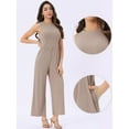 thumbnail image 2 of DARING DIVA Women's Casual Sleeveless Crew neck Wide Leg Jumpsuits L Light Khaki, 2 of 6