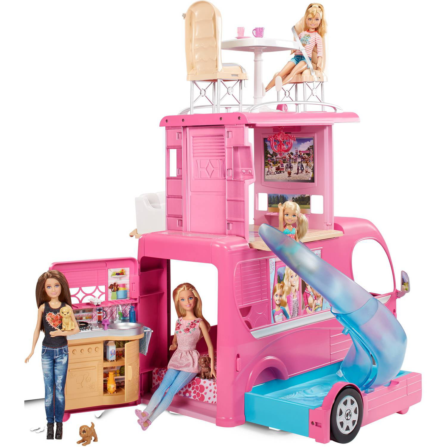 New Barbie Pop-Up Camper Play Set with 3 Levels of Fun and Pool Toy Review.  DisneyToysFan. - video Dailymotion