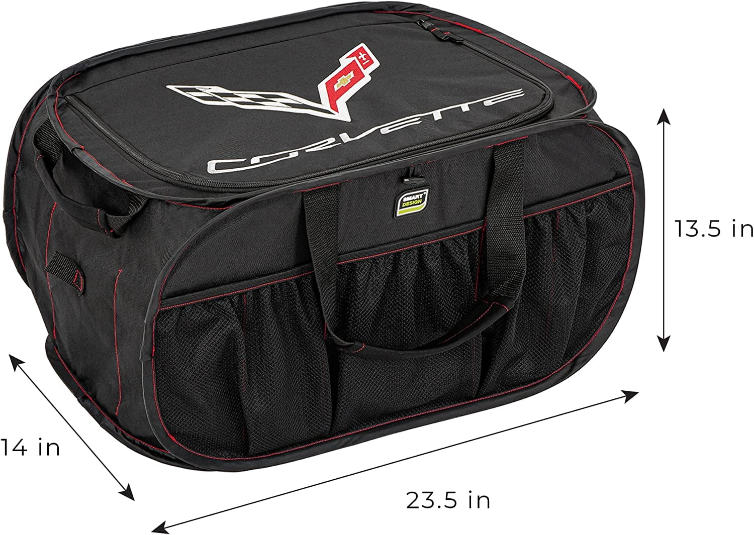 Pop Up Trunk Organizer w/ Easy Carry Handles, Side Pockets, & Zipper Top - 23 Inch - Holds 50 lbs - Corvette