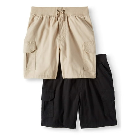 - Toddler Boys' Canvas Cargo Shorts With Knit Waistband, 2-Piece Multi-Pack