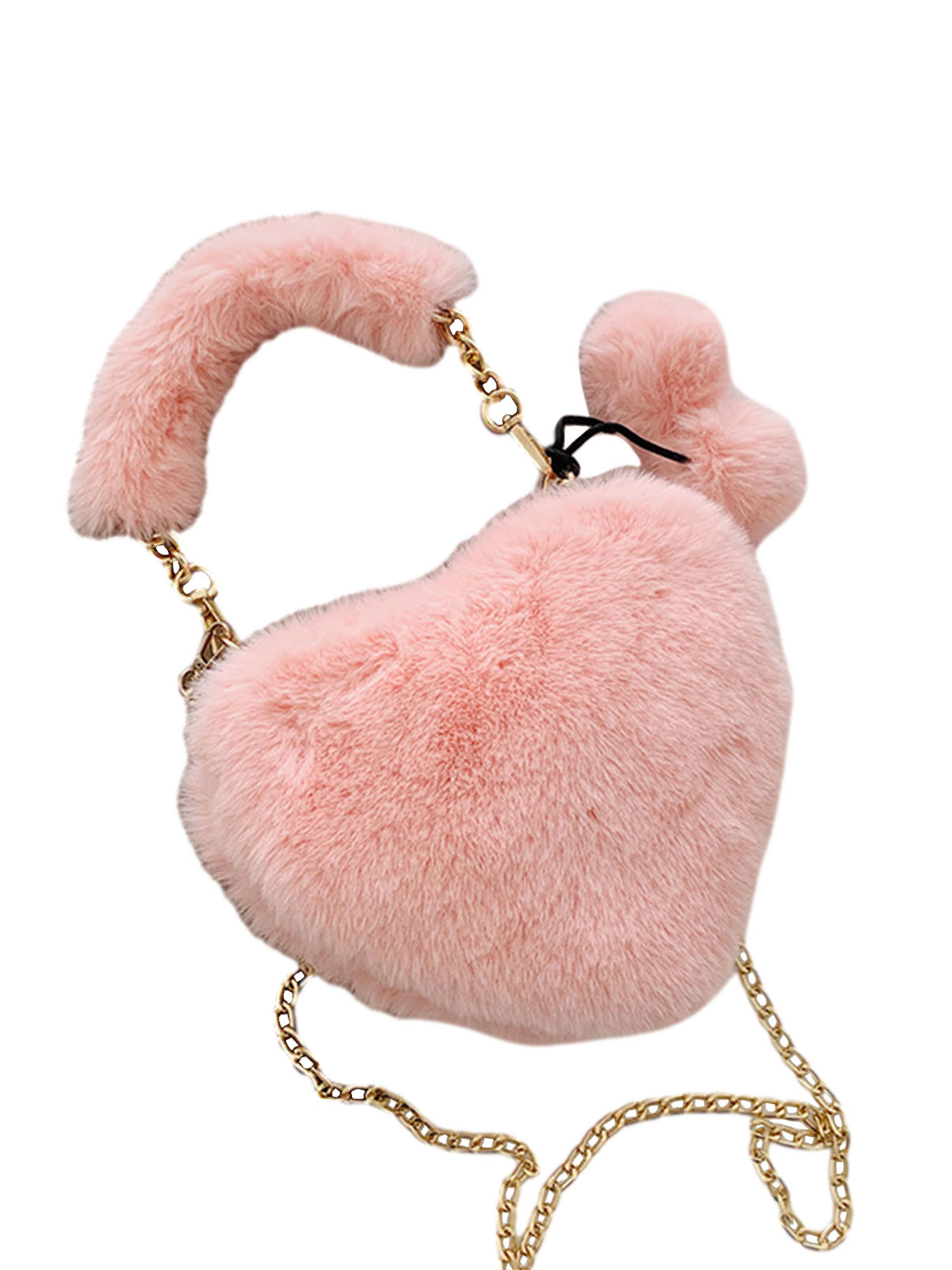 Sunloudy Heart Shaped Handbag,Women's Faux Fur Crossbody Bag Plush Wallet Purse,23cm*20cm*7cm