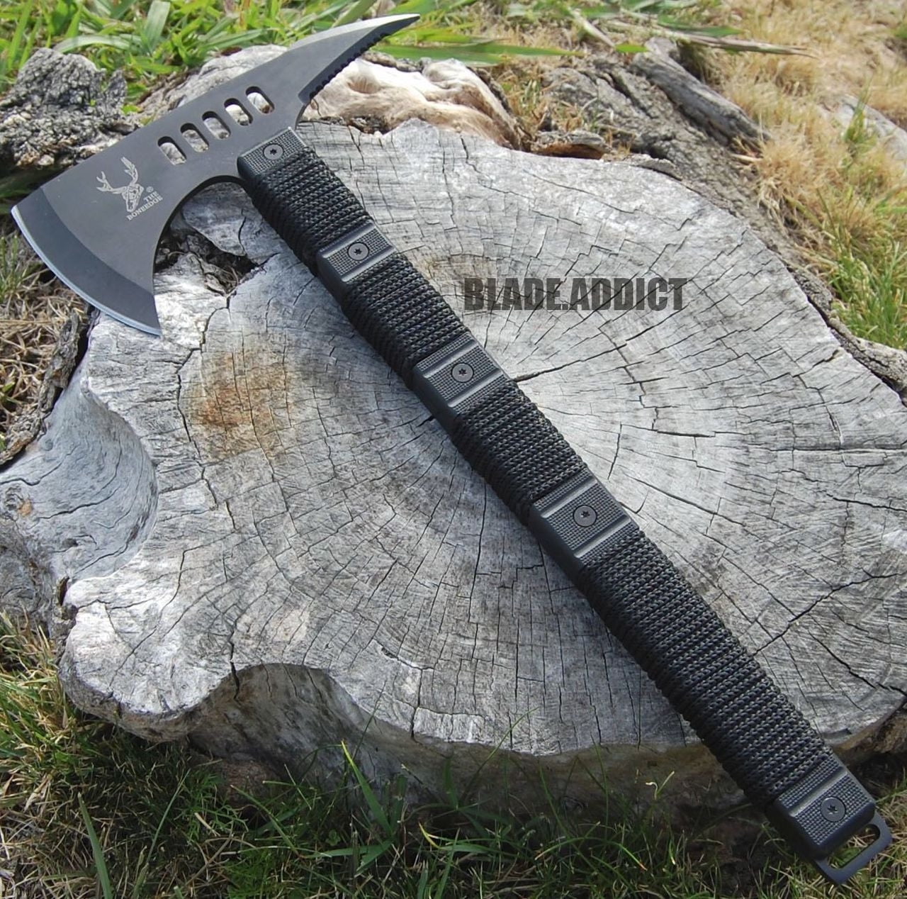 14" Black Outdoor Camping Survival Hunting Axe Hatchet Fixed Blade Knife