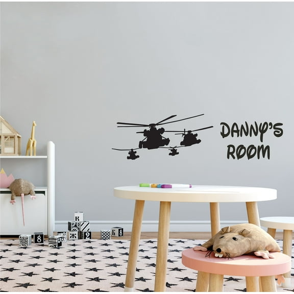 Home Living Room Helicopters Decoration Longbow Apache Blackhawk Silhouette Design Removable Vinyl Wall Decal - Kids Bedroom Personalized Name Themed Wall Décor Sticker 10" x 3"