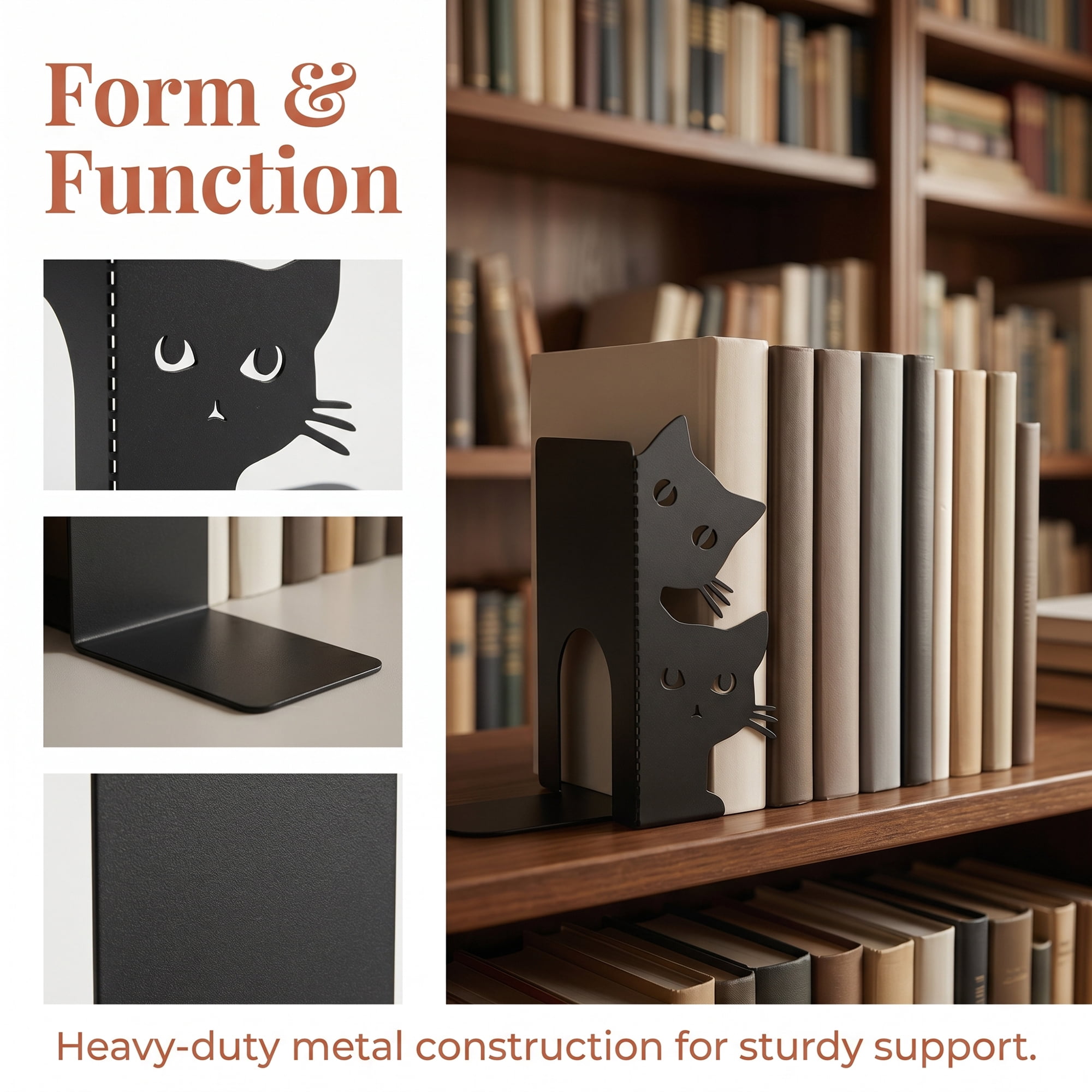 Unique Bargains 2Pcs Decorative Cartoon Metal Bookends Black 6.2*3.1*10.2inch