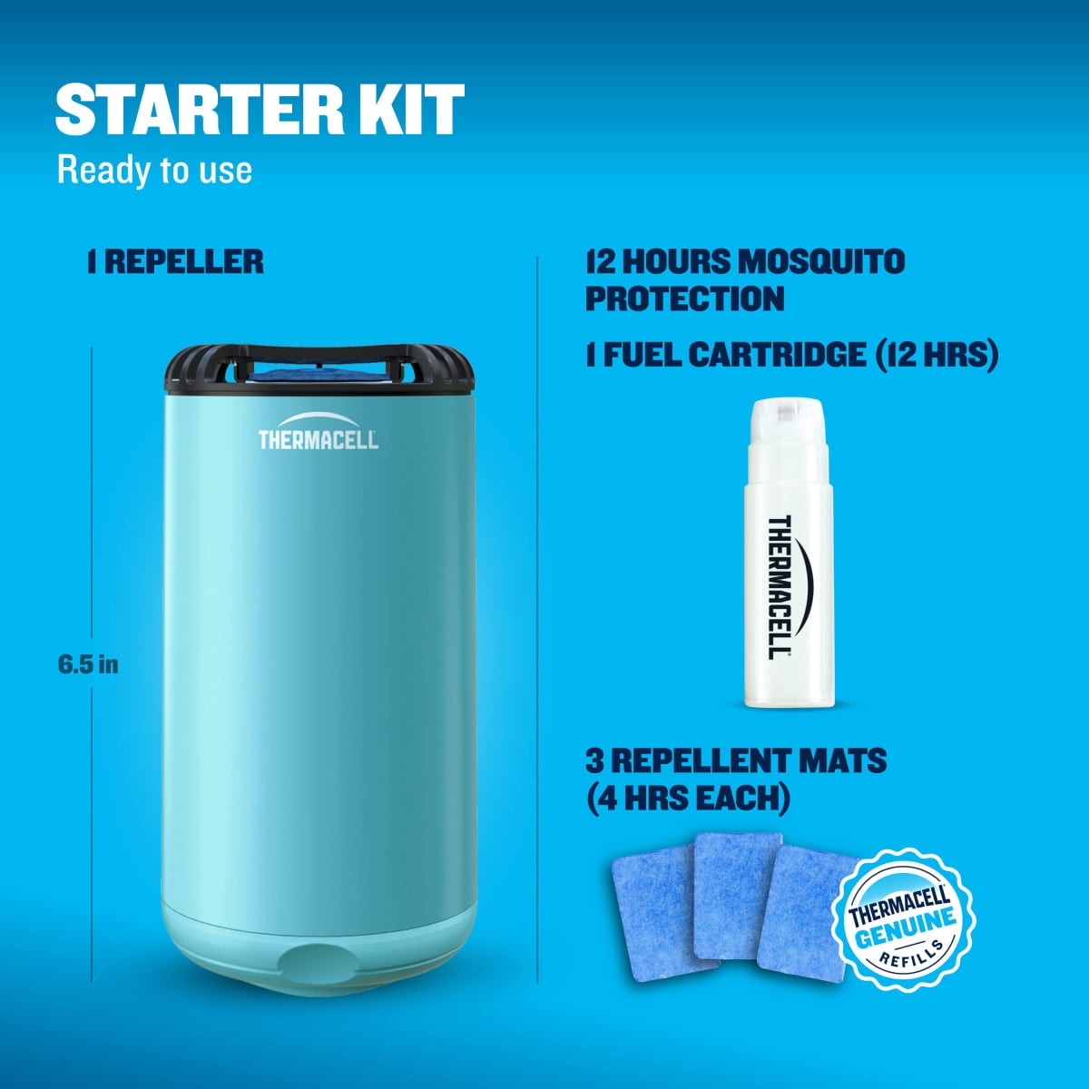 Thermacell Fuel-ZoneGuard Base Fuel Powered Mosquito Repeller with 12-Hr Refill; Glacial Blue