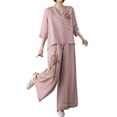 thumbnail image 1 of Wensltd Womens Embroidery Set Fashion Shirt Lightweight Wide Leg Pants Two Piece Set, 1 of 2