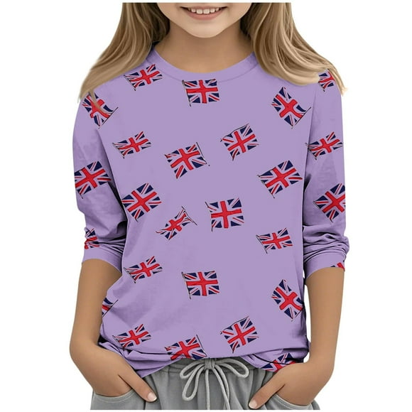 Jgppe Girls 3/4 Sleeve Tops Casual 4th of July Tshirts Crewneck Stretchy Summer Tee Shirts for 3-12 Years