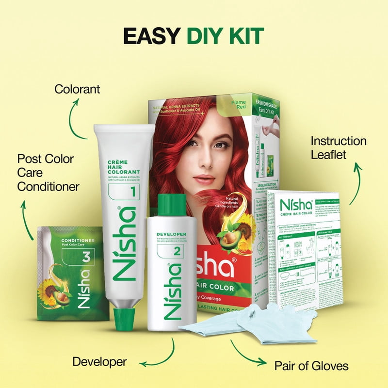 (3 pack) Nisha Creme Hair Color | Permanent Long Lasting Red Hair Dye Color Kit | Flame Red | 5.07 Oz (Pack Of 2)