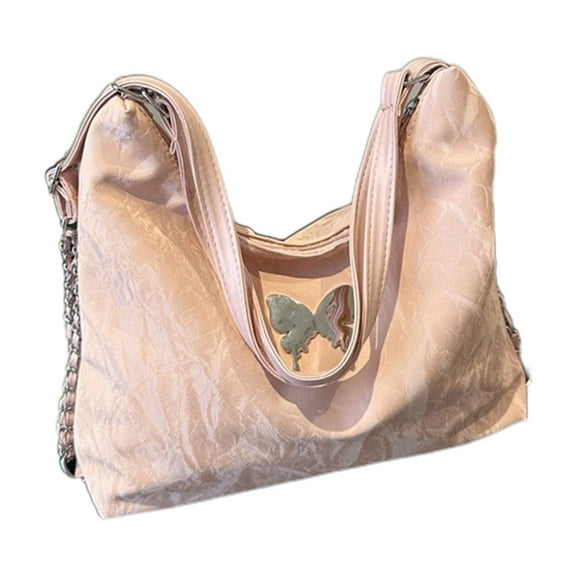 Xfvqtps Womens Underarm Bag Silver Butterfly Design Metal Chain Large Capacity Fashion Lightweight Portable Commuting Daily Match Handbag Pink