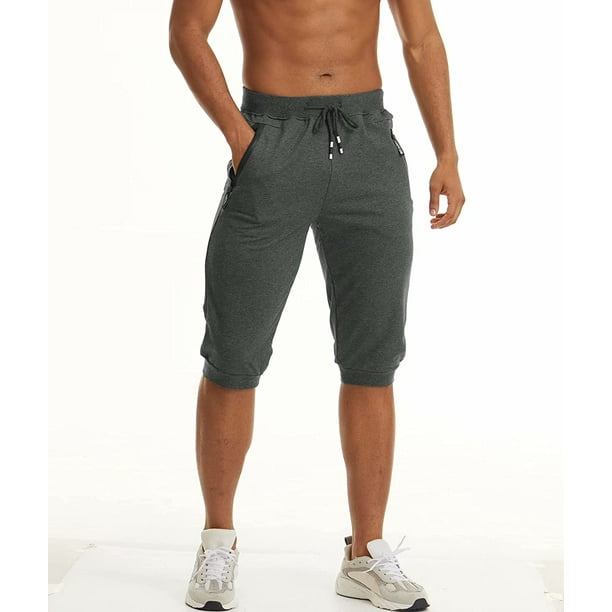 Men s 3 4 Jogger Capri Pants with Zipper Pockets Knee Length