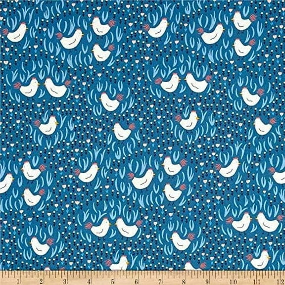 Dear Stella Fresh Dew Spring Chicken Navy Blue 100% Cotton Fabric sold by the yard