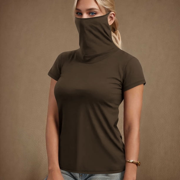 TaTaai Short Sleeve Sun Protective Top, Women's Built-in Face Mask UPF Shirt, Breathable Casual Wear for Hiking and Summer Activities Gift