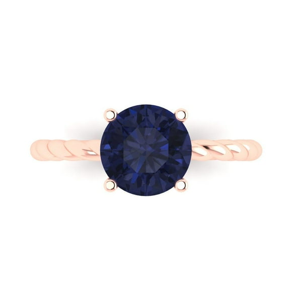 Solitaire Engagement Ring for Women - 2ct Simulated Blue Sapphire in 14K Rose Gold Promise Ring