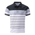 thumbnail image 2 of Men's Polo Shirt Short Sleeve Striped Summer Lapel Casual Patchwork Holiday Shirts Tops, 2 of 4