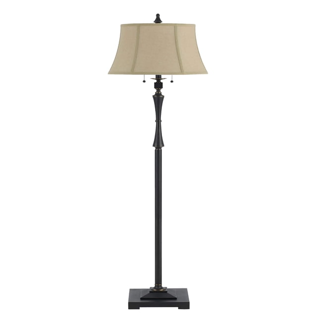 Lámpara de pie Benzara con cuerpo metálico, pantalla beige, 44 x 44 x 155 cm