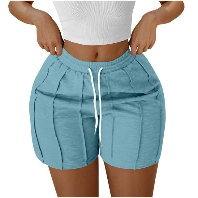 FNFYFH Clearance Ladies Wide Leg Loose Fit Solid Color Summer Shorts Plus Size Comfy Shorts,Light Blue