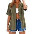 thumbnail image 4 of Yubnlvae Short Sleeve Linen Shirt - Women's Collarless Button-Down Top, Breathable Casual Oversized T-Shirt Style Blouse (Mint Green | M), 4 of 5