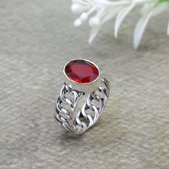 Natural Ruby Panchadhatu Ring for Men and Women, Handmade July Birthstone Ring