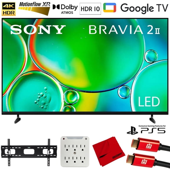 Sony BRAVIA 2 II 75 inch 4K HDR Smart LED Google TV (2025) K75S20M2 Bundle with Deco Mount 37"-100" TV Wall Mount Bracket, 4K HDMI Cable, 6-Outlet Surge Adapter with Night Light and Microfiber Cloth