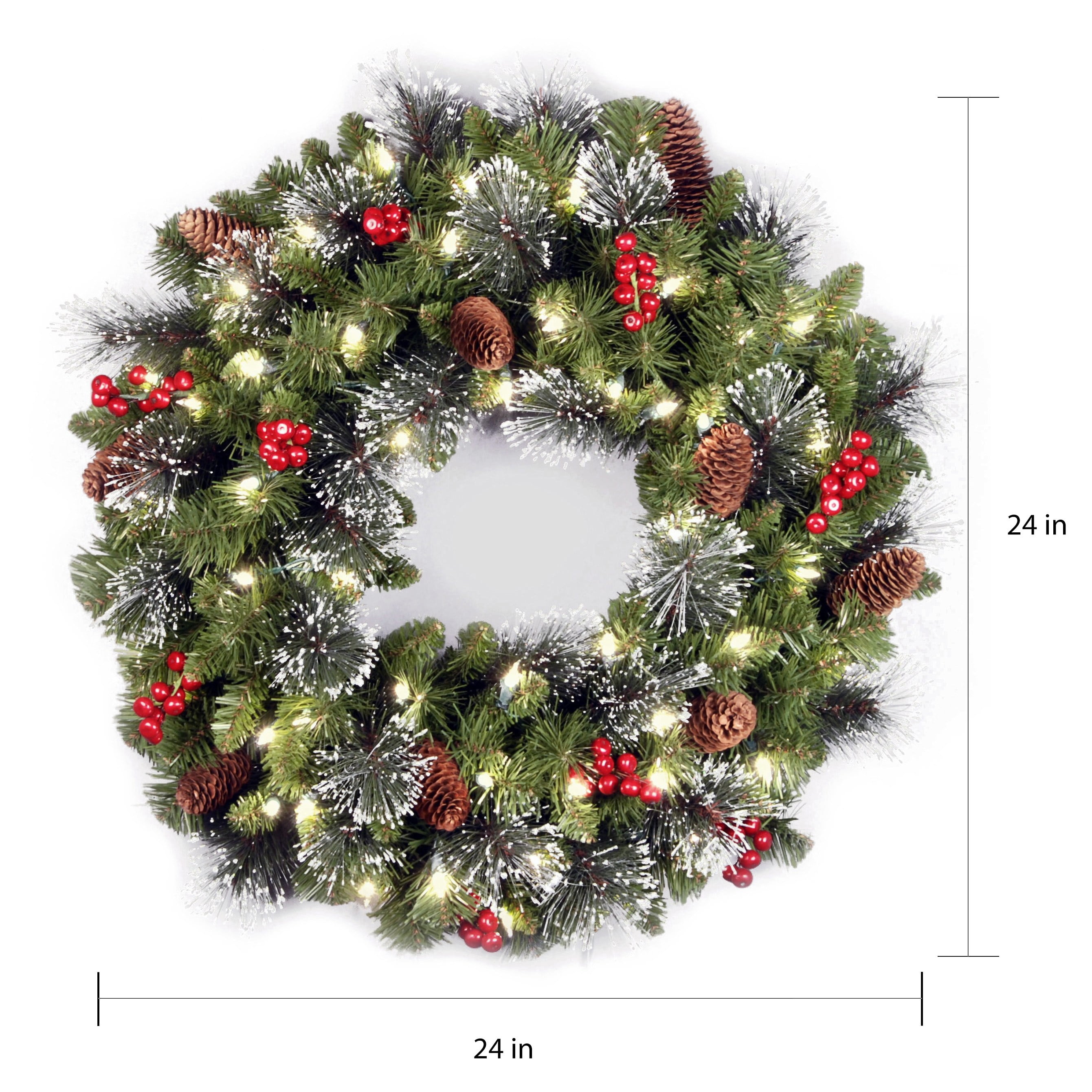 National Tree Pre Lit 24 Crestwood Spruce Wreath With Silver National Tree Pre Lit 24 Crestwood Spruce Wreath With Silver Bristle Cones Red Berries And Glitter 50 Battery Led Lights