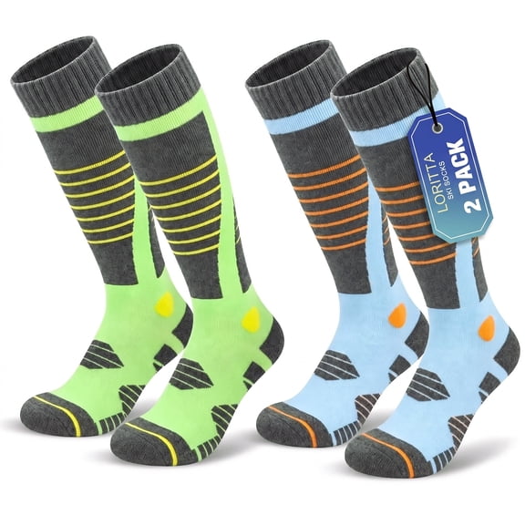 Loritta Merino Wool Ski Socks for Women, Knee High Winter Thermal Thick Socks 2-Pack, Size 10-13