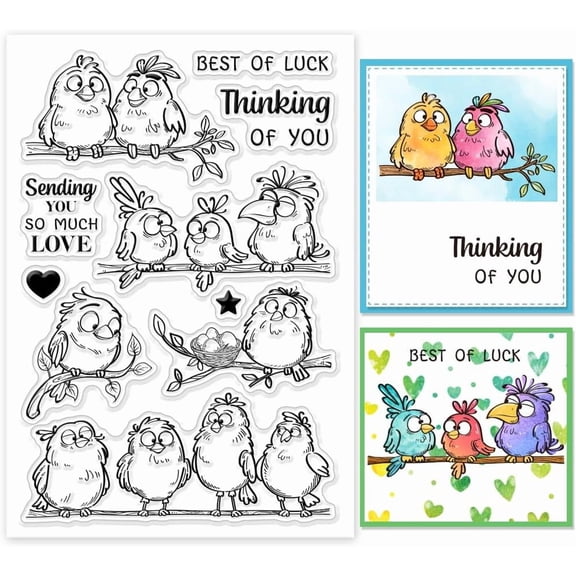 Funny Birds Branches Clear Stamps Cartoon Animals Silicone Clear Stamp Seals Transparent Stamps for DIY Scrapbooking Cards Making Photo Album Journal 6.3x4.3inch
