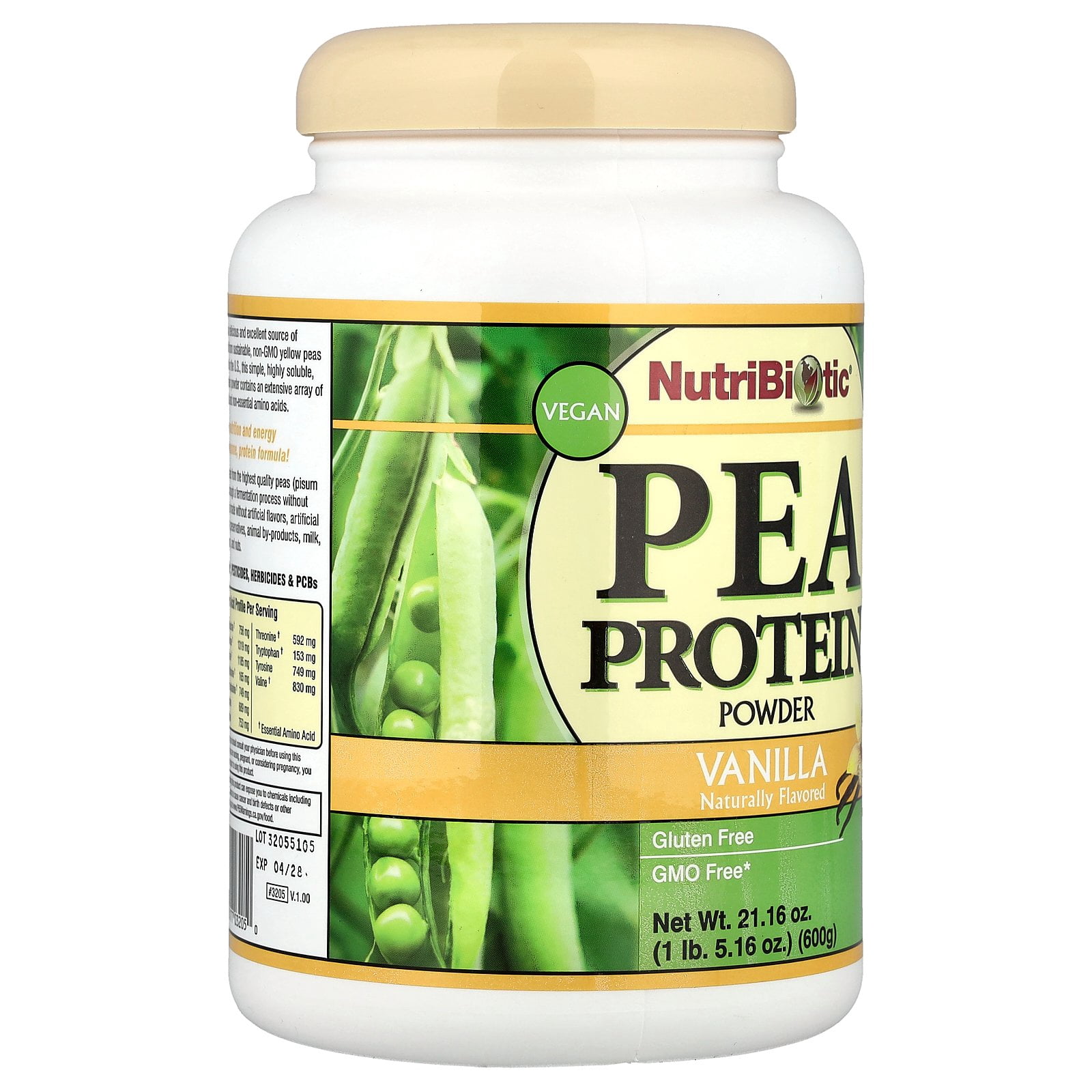 NutriBiotic Pea Protein Powder, Vanilla , 21.16 oz (600 g)