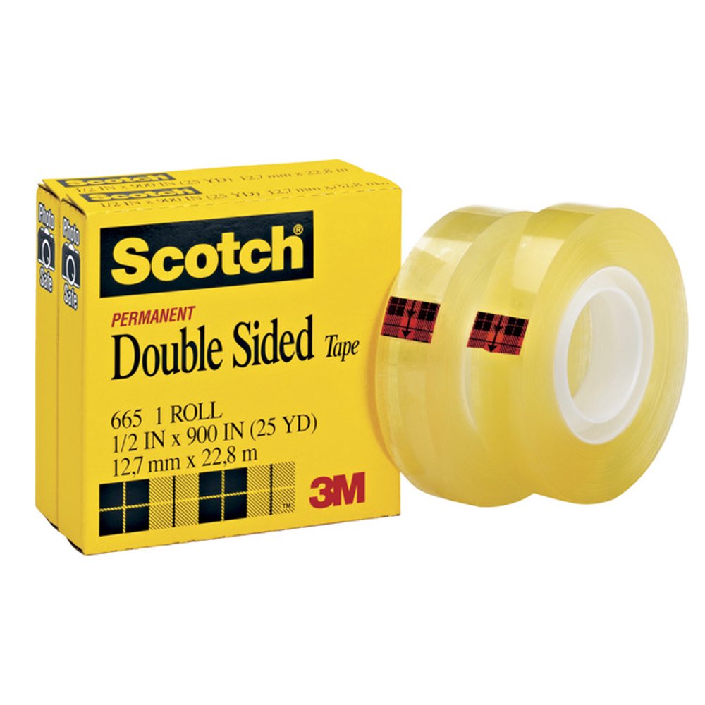 Scotch 665 DoubleSided Tape, 1/2" x 900", 1" Core, Clear, 2/Pack