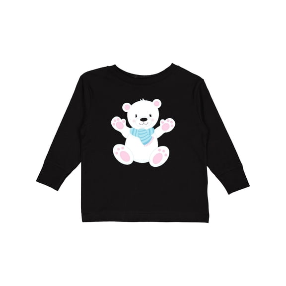 Inktastic Polar Bear, White Bear, Cute Bear, Bear with Scarf Boys or Girls Long Sleeve Toddler T-Shirt
