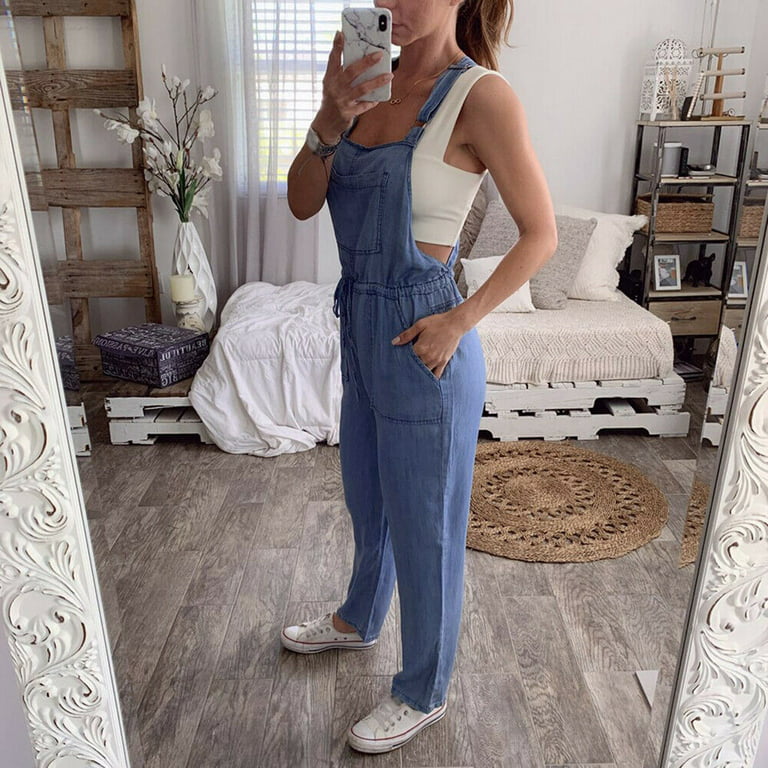 Hvyesh Women's Casual Stretch Denim Bib Overalls Pants Pocketed Jeans  Jumpsuits Slim Fit Stretch Overall Pants