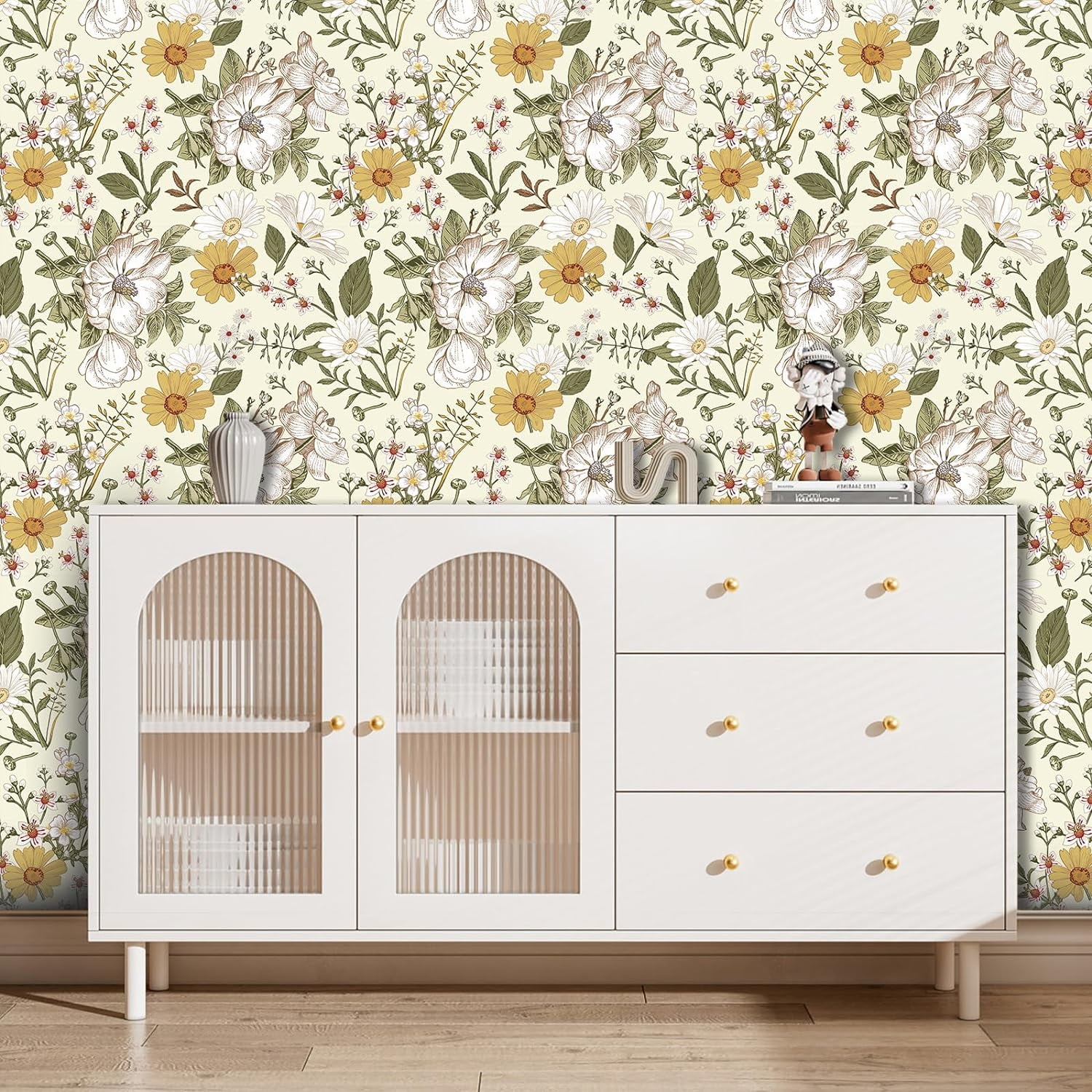 UMIGGEE 17.7"x393" Flower Wallpaper Daisy Multicolor Peel and Stick Wallpaper Self Adhesive Wall Paper Contact Paper for Home Mural Wall Decor Wall Covering Old Furniture Renovation