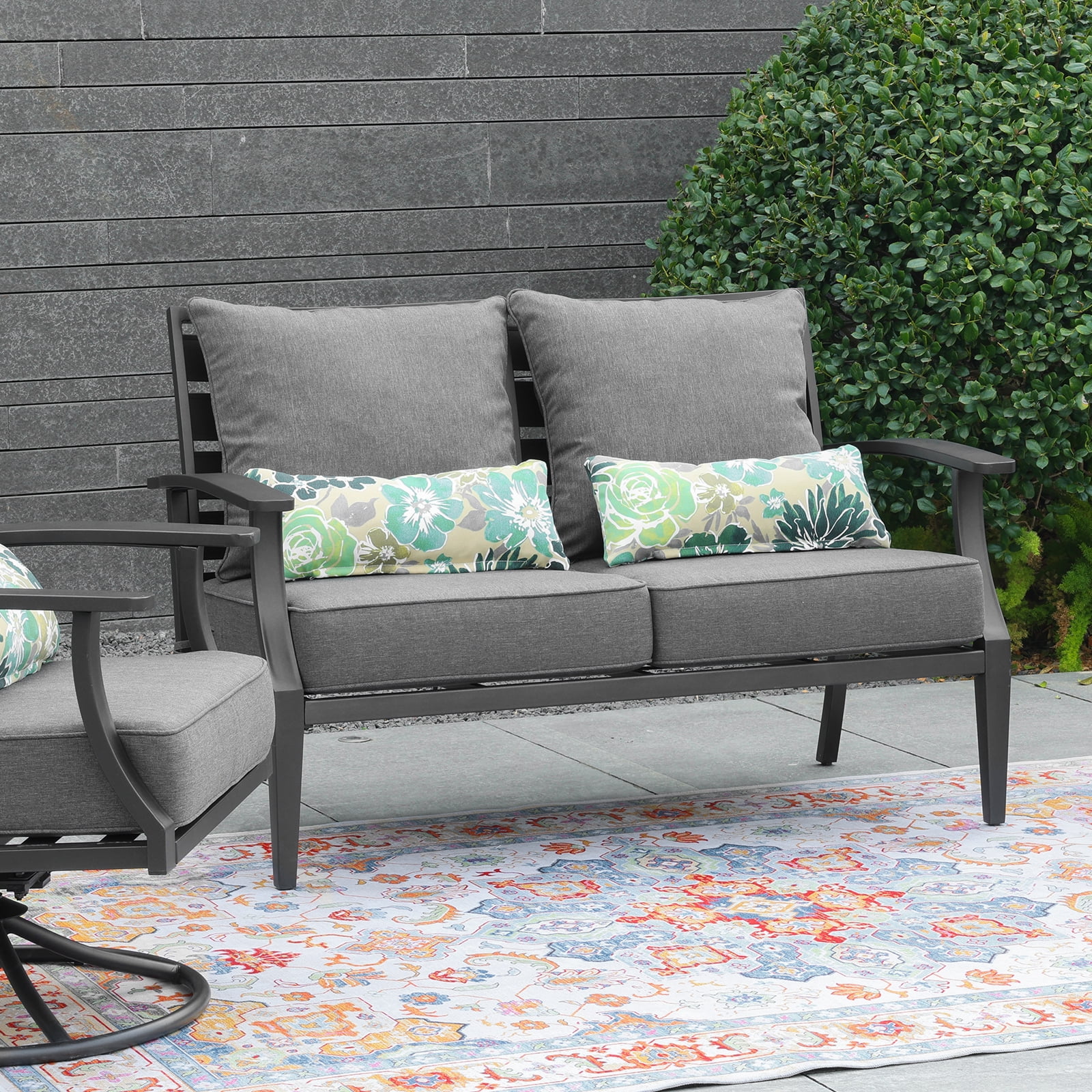 BPS 24x24x5 inch Outdoor Deep Seat Cushion Set of 2, Water-Resistant Patio Furniture Cushions for Outdoor Chairs, Sofa, Couch, Charcoal