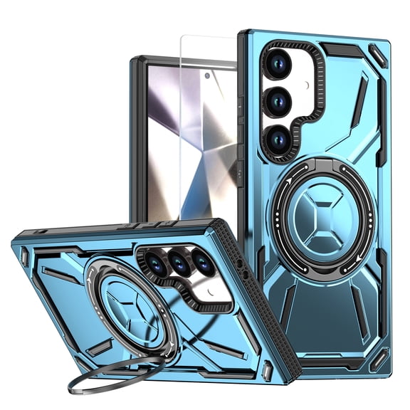 Allytechgroup Magnetic Case for Samsung Galaxy S26 with Screen Protection, Bult-in Ring Holder Kickstand Support Wireless Charging Shockproof Back Cover for Samsung Galaxy S26, Blue