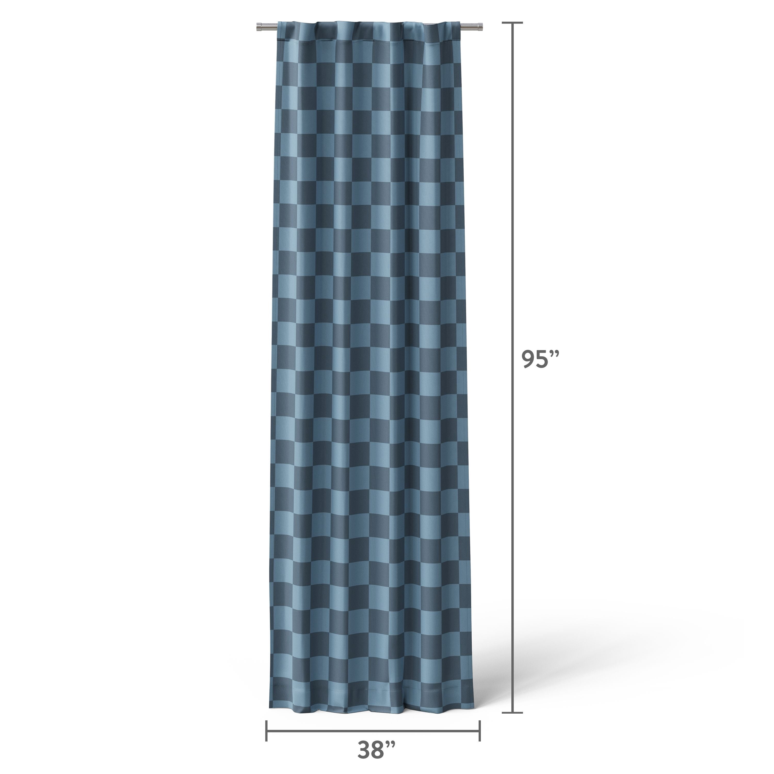 Mainstays Kids Checker Print 100% Blackout Curtain Panel, Navy Blue, 38 x 95 in