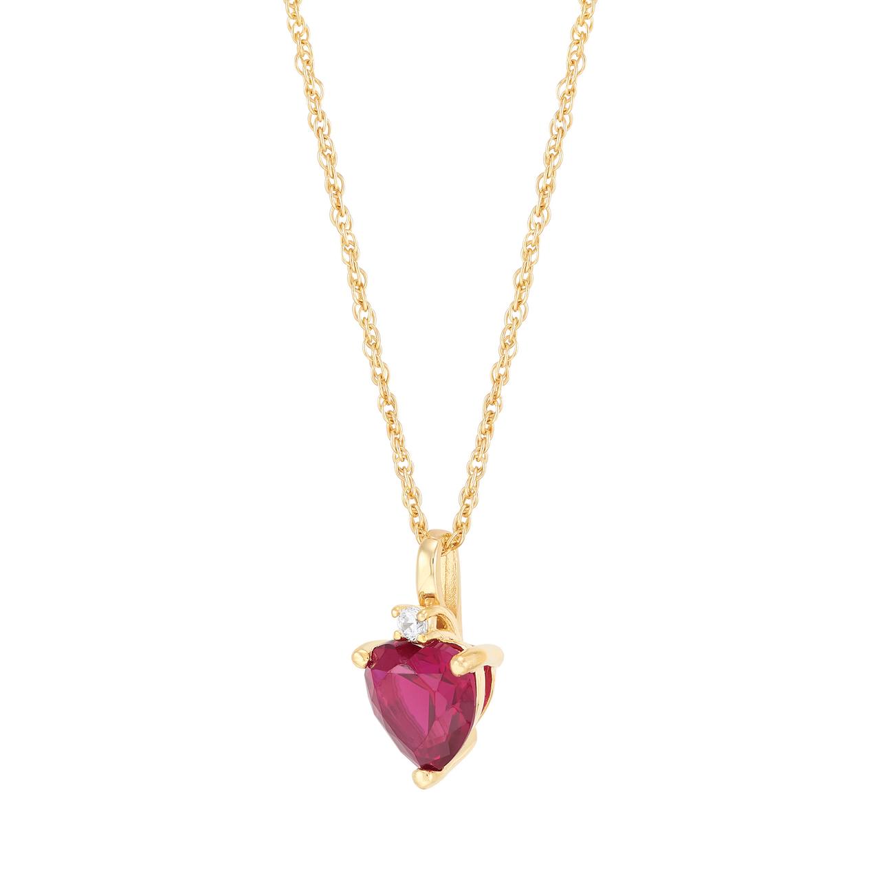 Brilliance Fine Jewelry Heart Created Ruby and White Cubic Zirconia Pendant Necklace in Sterling Silver and 14KT Gold Plate