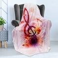 thumbnail image 4 of Music Soft Flannel Fleece Blanket, Gradient Floral Style and Abstract Splashes Musical Motif Creative Pattern, Cozy Plush for Indoor and Outdoor Use, 70" x 90", White and Multicolor, by Ambesonne, 4 of 5