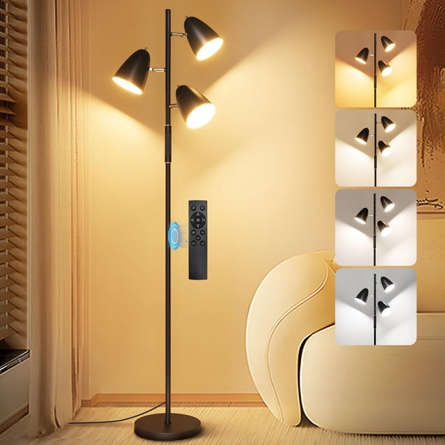 QiMH Lampe sur Pied à DEL pour Salon, Lampe sur Pied Moderne à Intensité Réglable avec 4 Températures de Couleur, Télécommande et Commande Tactile, Lampe sur Pied en Forme d'Arbre pour Chambre Ave