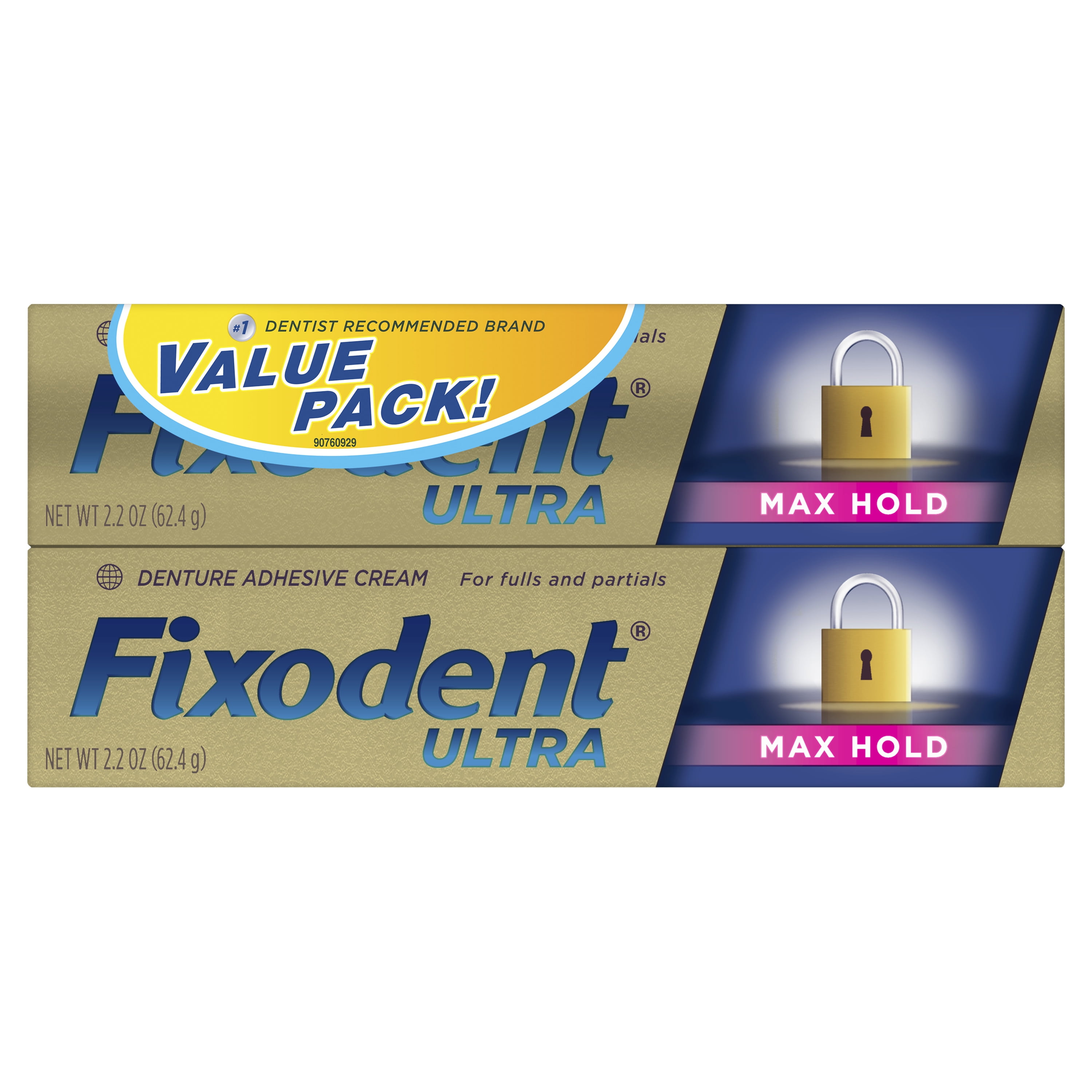 Fixodent Ultra Max Hold Denture Adhesive, 2.2 oz, 2 Pack