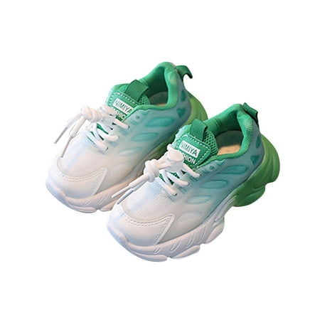 Meresysid Toddler Kids Boys Girls New Sports Leisure Mesh Comfortable Soft Sole Non-slip Fabric Breathable Running Shoes Baby Slip-on Shoes Green