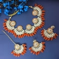 thumbnail image 2 of Efulgenz Bridal Traditional Indian Wedding Jewelry Orange Color Kundan Crystal Beads Choker Necklace Chandbali Earrings with Maang Tikka Bollywood Jewelry for Women, 2 of 5