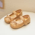 thumbnail image 5 of FAOWME Child Small Leather Shoes Bow Tie Solid Color Flat Shoes Little Girl Shoes Soft Soled Dance Shoes Kids Khaki 12-18, 5 of 8