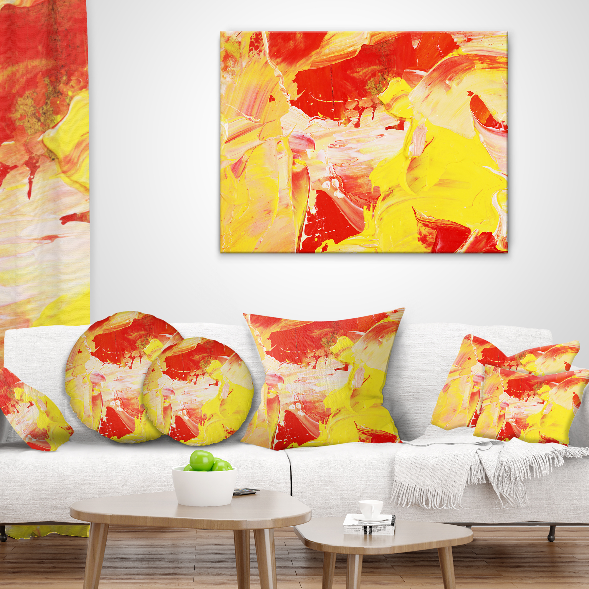Designart Yellow and Red Abstract Art - Abstract Throw Pillow - 12x20