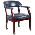 thumbnail image 1 of Scranton & Co Traditional Captains Chair in Blue Vinyl with Mahogany Finish, 1 of 7