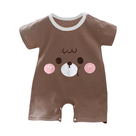 WNVMWI Summer Baby Boy Clothes Newborn Short Sleeve Bodysuit Infant Crew Neck Cute Romper One Piece Casual Outfit 6-9 Months Coffee