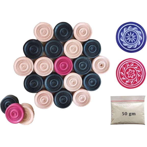 PosterPapaa Plastic Carrom Coins, Striker and Carrom Powder