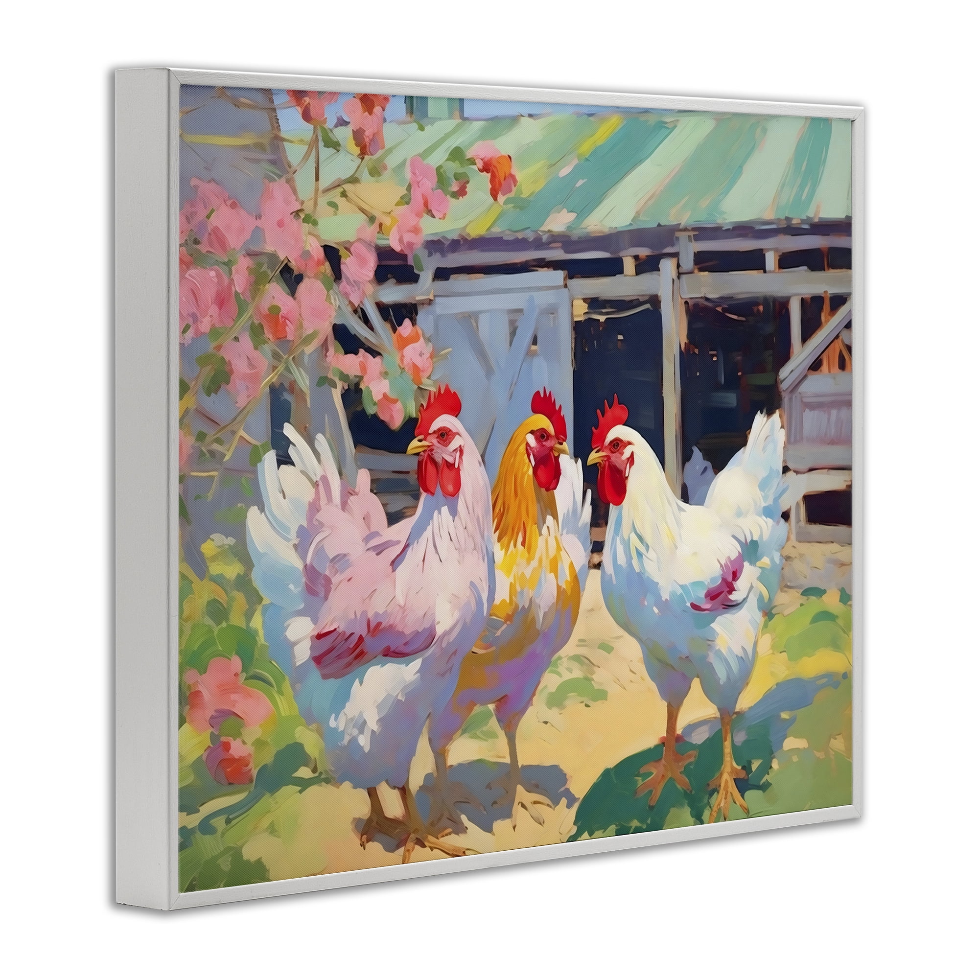 Stupell Industries Colorful Chickens in Sunlit Yard White Framed Giclee Art, design by Creative Studio