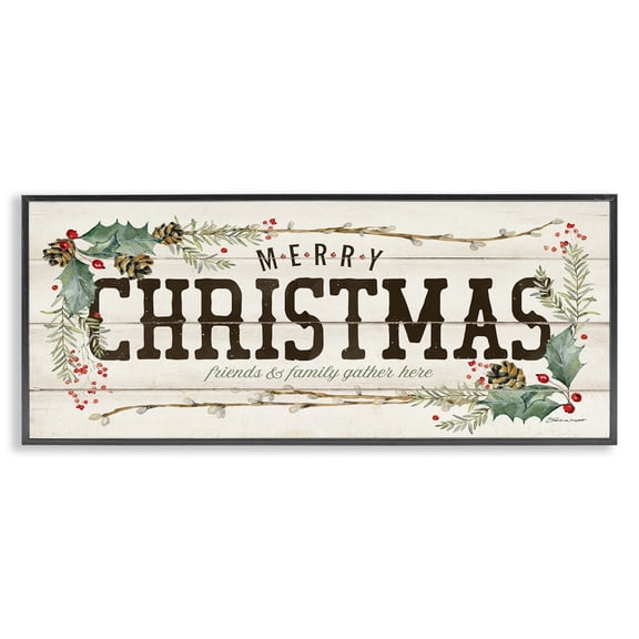 Stupell Industries Cottage Merry Christmas Friends & Family Black Framed Giclee Art, 24 x 10, by Stephanie Workman Marrott
