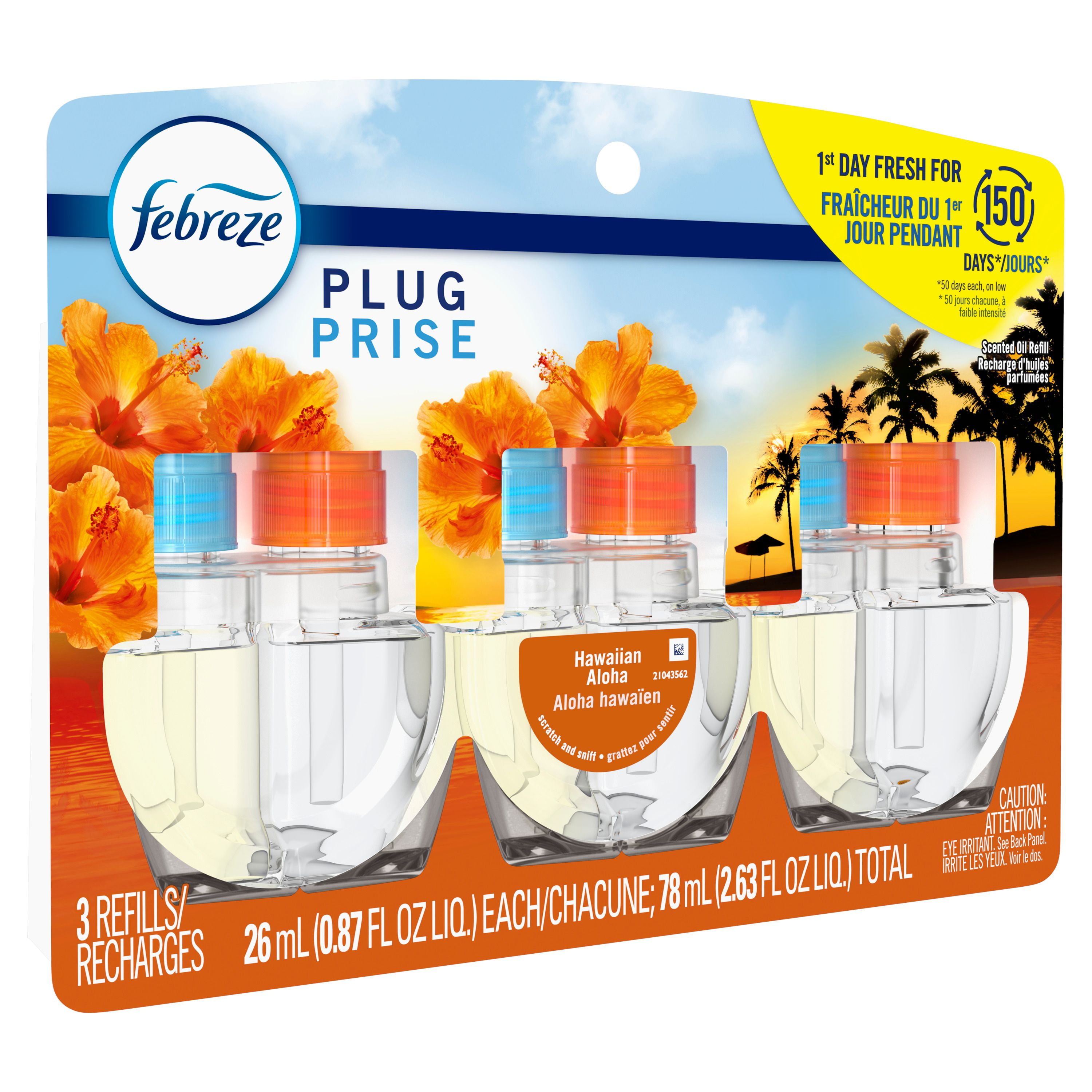 Febreze Plug In Air Freshener, Odor-Fighting Scented Oil Refill, Hawaiian Aloha Scent, 3 Refills, 77.7ML